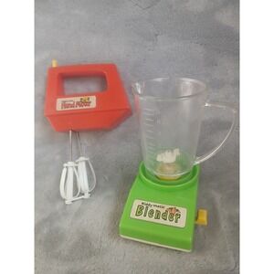 Vintage Chilton Kiddy-matic Toy Blender and Hand Mixer Set Orange Green 1980s